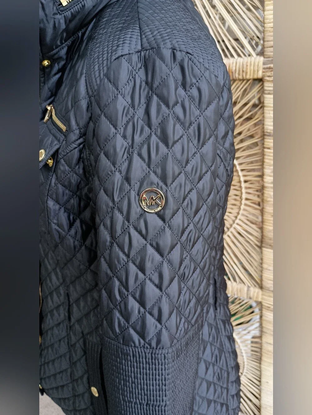 Michael Kors Black Quilted Puffer Jacket with Gold Hardware_M